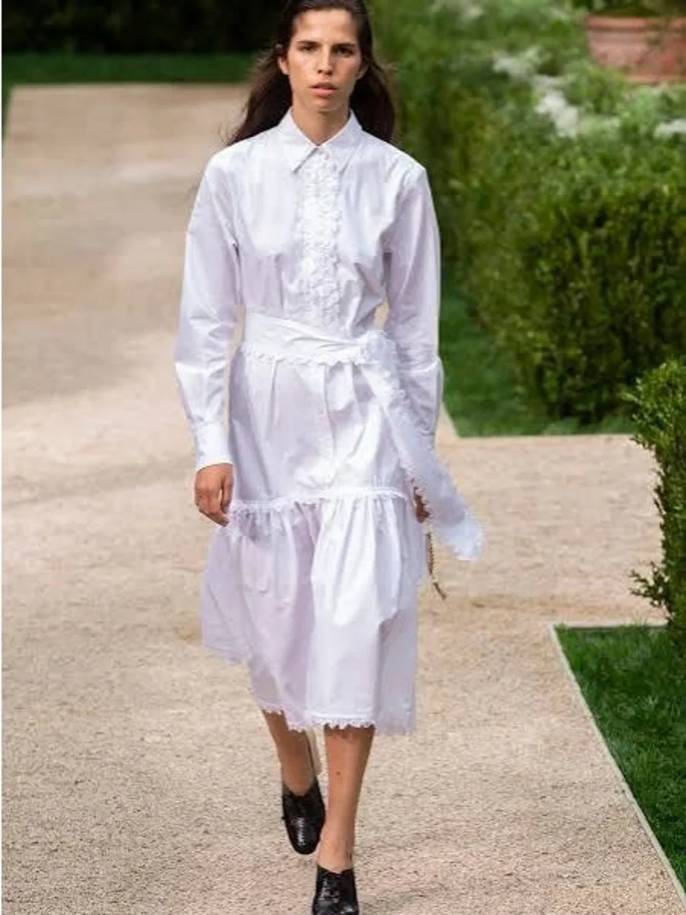Tory Burch White Scalloped Trim Midi Shirt Dress